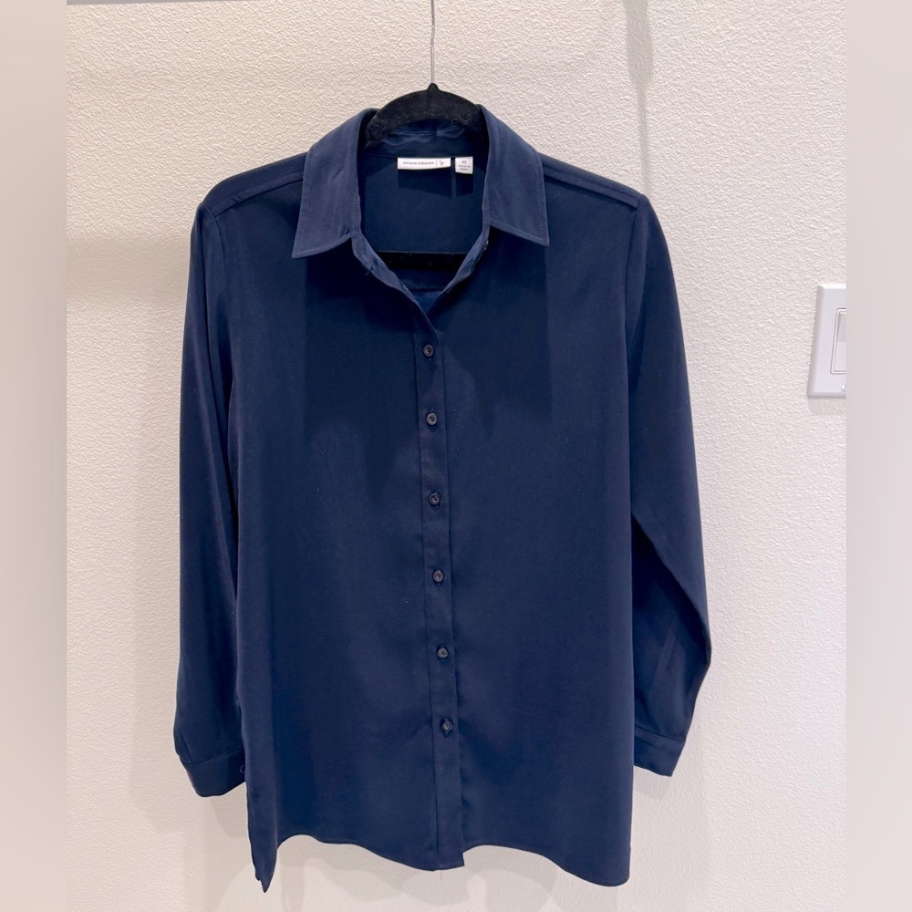 Susan Graver navy Dark Blue Casual Button Down Shirt xs